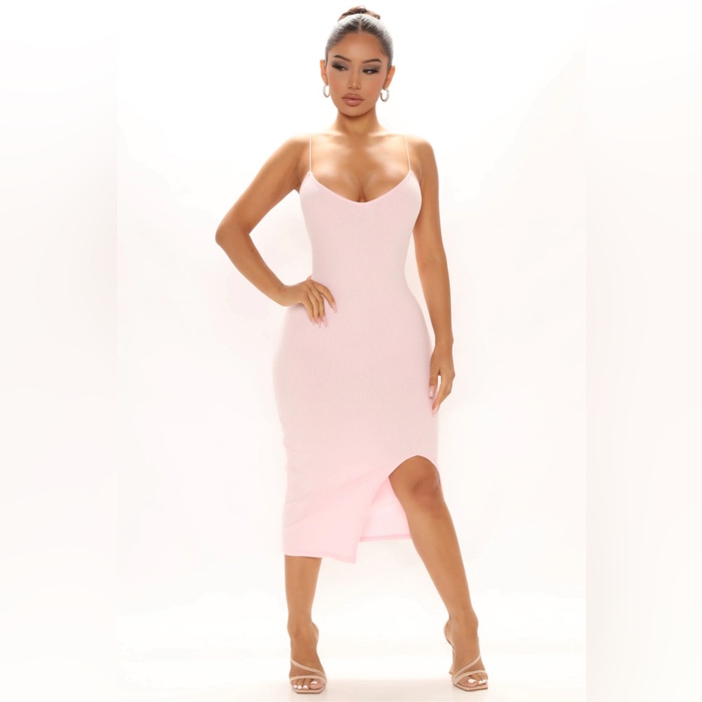 FASHION NOVA - KATY SOFT RIB MIDI DRESS PINK SIZE S SOLD OUT
